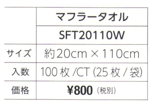 広洋物産 SFT20110W ファンクションタオル マフラータオル（100枚入） くっきりキレイにプリントできて、裏面が柔らかい。イベントグッズに最適な商品です。◆裏と表で肌触りが違うファンクションタオルは表面と裏面で生地が異なります。裏面はパイルをカットした柔らかい生地です。◆昇華転写プリントに最適表面はフラット生地なので、キャラクターや人物の顔がとってもくっきりキレイにプリントが可能です。◆サイズはマフラータオルとフェイスタオル(SFT3480W)販促用品、ノベルティー、イベントグッズ販売品、記念品、プレゼントなど使い方は色々。フェイスタオルとマフラータオルをご用意しています。※100枚入りです。（25枚/袋）※この商品はご注文後のキャンセル、返品及び交換は出来ませんのでご注意下さい。※なお、この商品のお支払方法は、先振込（代金引換以外）にて承り、ご入金確認後の手配となります。 サイズ／スペック